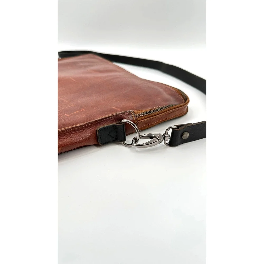 Elk the Label Tan Leather Quilted Laptop Crossbody Bag Brown Messenger Briefcase